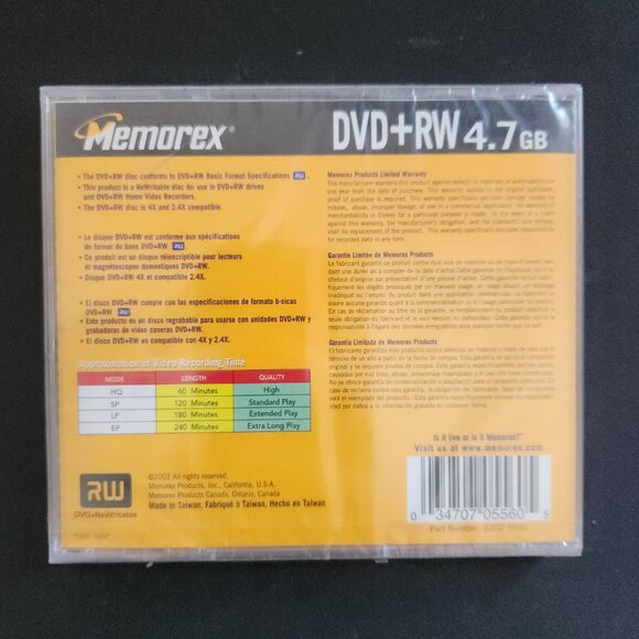 New Memorex DVD+RW 4x 4.7 GB 120 min 2 pack Rewritable Reinscriptable Regrabable - Picture 3 of 3